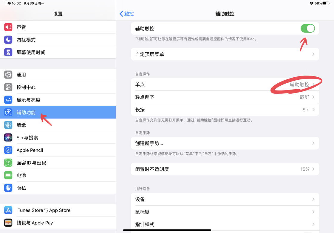 iPadOS 辅助触控（鼠标）的自动开启与关闭