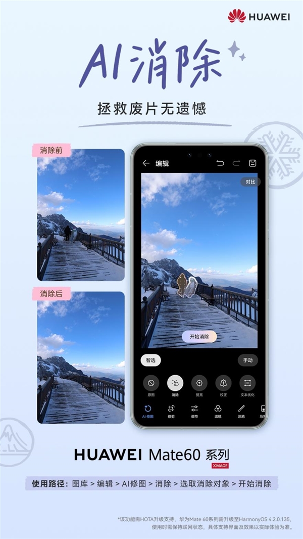 华为Mate 60系列常用常新！色准优化 新增AI消除 还有秋日礼遇活动